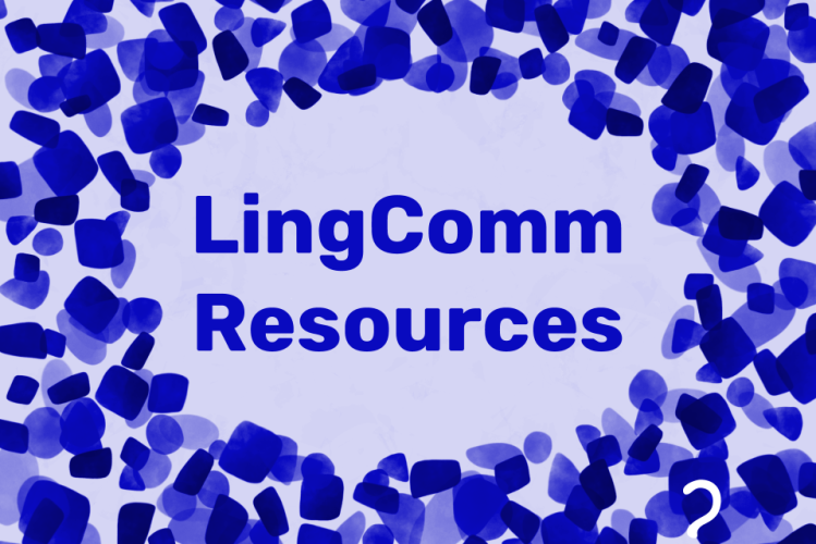 Text LingComm Resources in blue surrounded by blue confetti and a small white Lingthusiasm logo in the bottom right corner